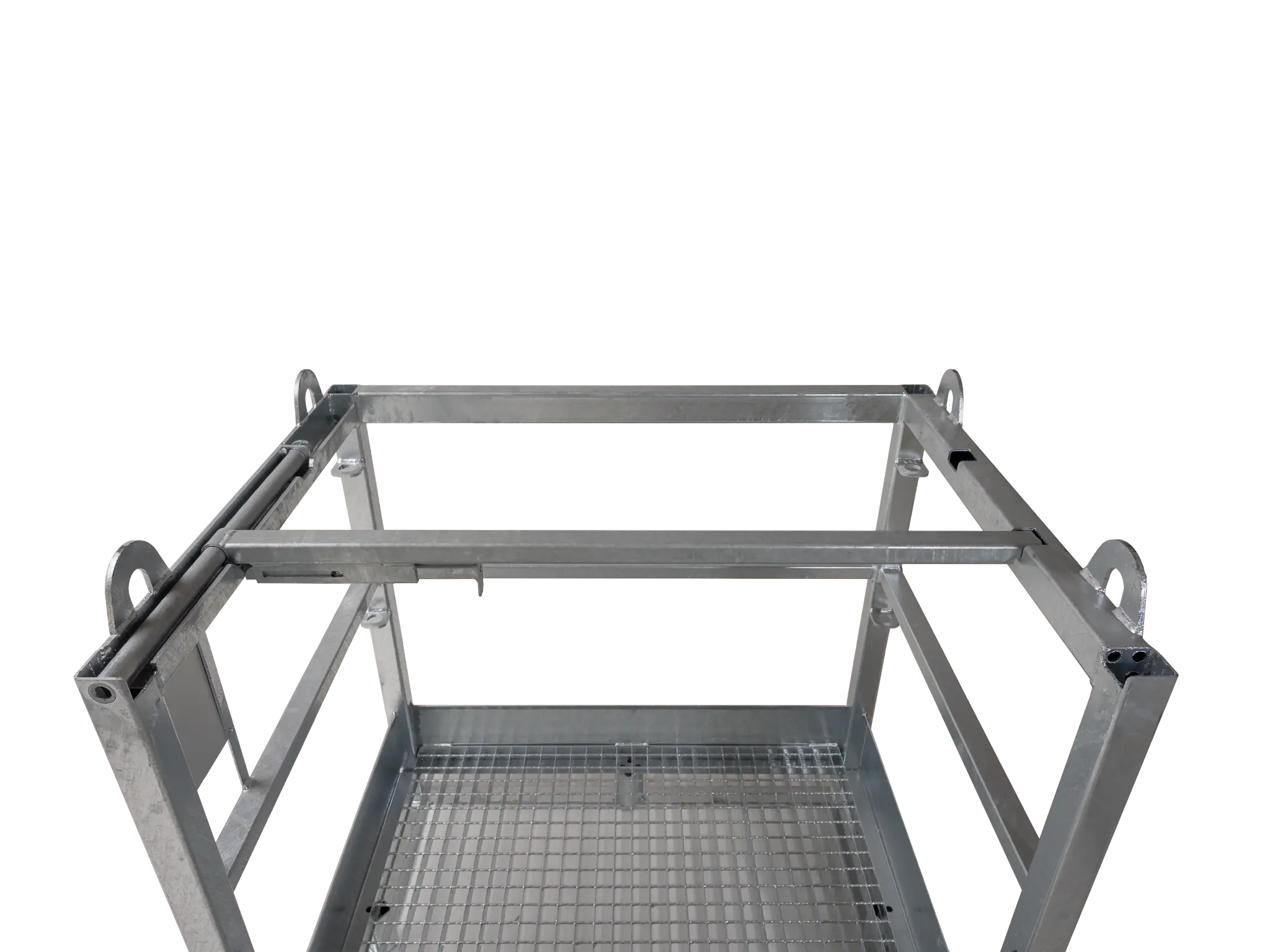 Detailansicht des Sicherheitsbügels in Position für 8 Gasflaschen.