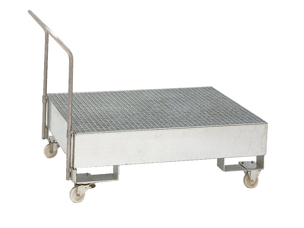 Fahrbare Auffangwanne Stahl für 2 × 200 l Fässer, verzinkt.