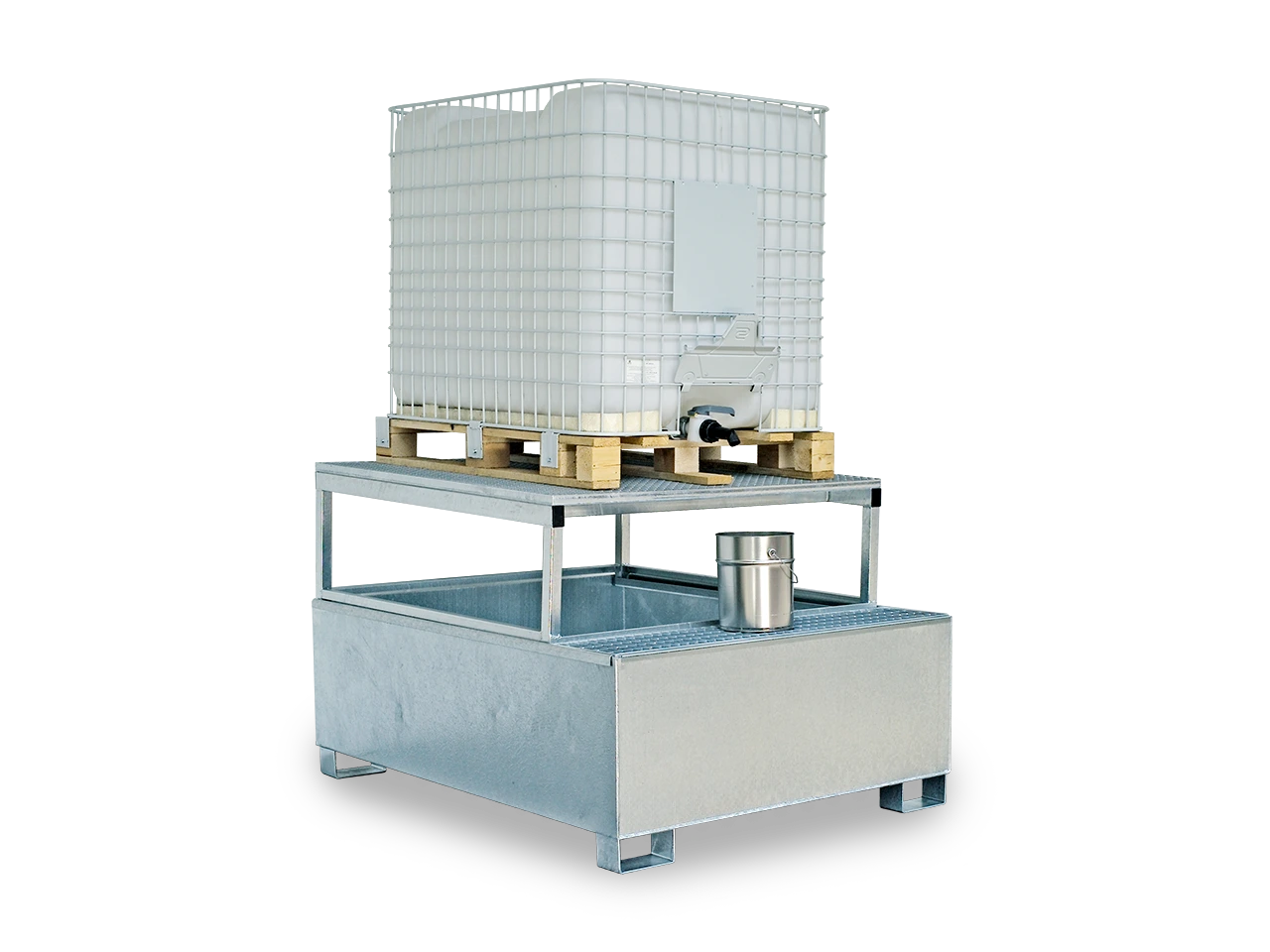 Abfüllstation für 1 IBC, mit 1000 l Auffangwanne, Gitterrost, verzinkt.