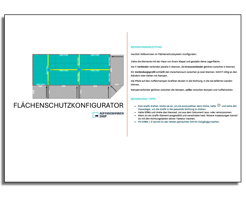 Konfigurator für Bodenauffangwannen-Systeme.