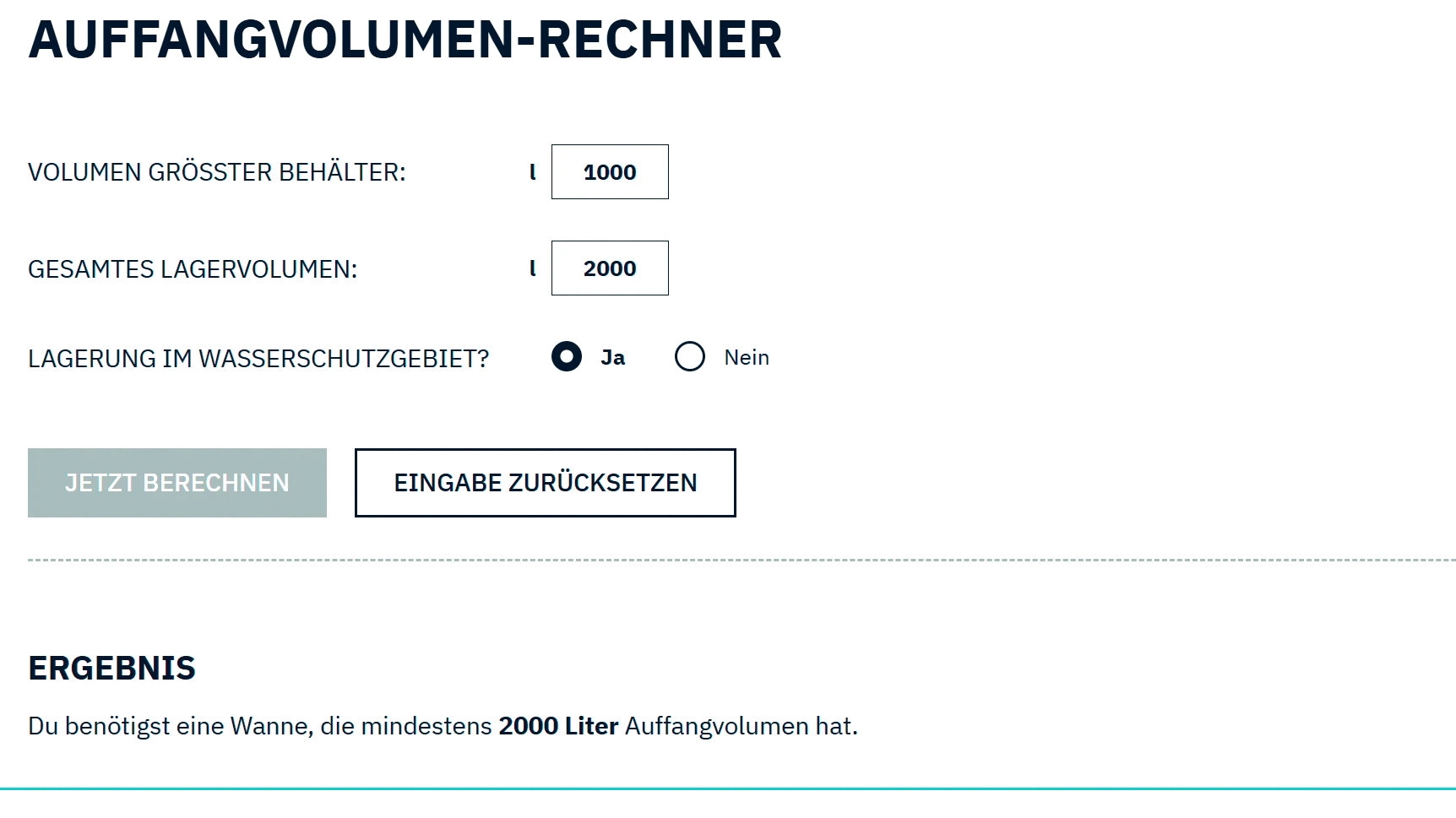 Vorschaubild Auffangvolumen-Rechner
