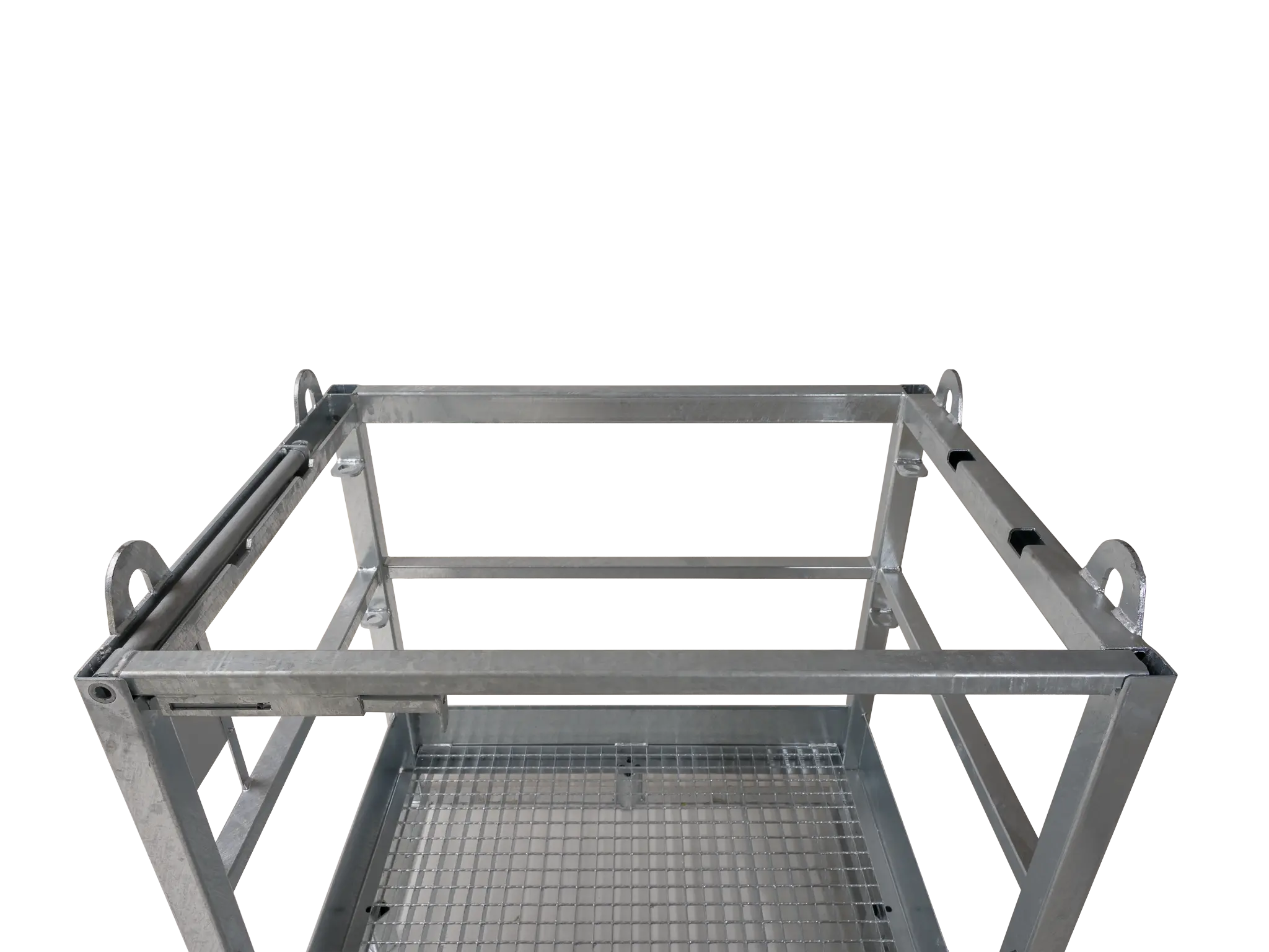 Detailansicht des Sicherheitsbügels in Position für 12 Gasflaschen.